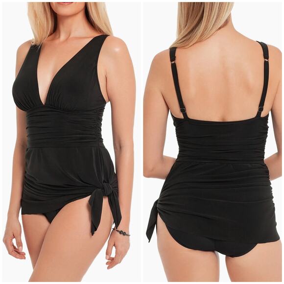 Magicsuit NWT Celine Solid One-Piece Swimdress Black Size 14 Optional Side TIe - Picture 2 of 14